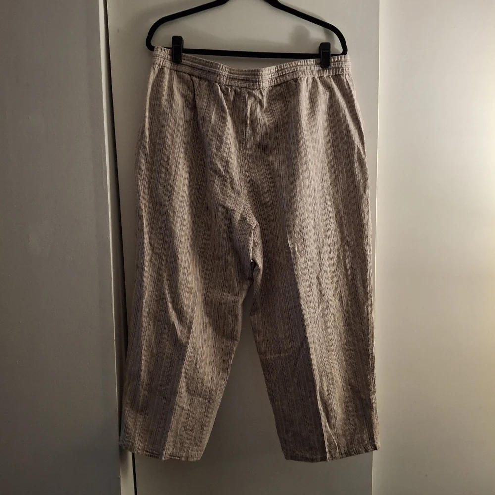Sag Harbor Women's Striped Cropped Linen Khaki Chinos